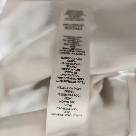 Chico's Faux Leather Blazer Jacket Size 1 Medium Ivory Cream Zip Lace Sleeves - Picture 10 of 10